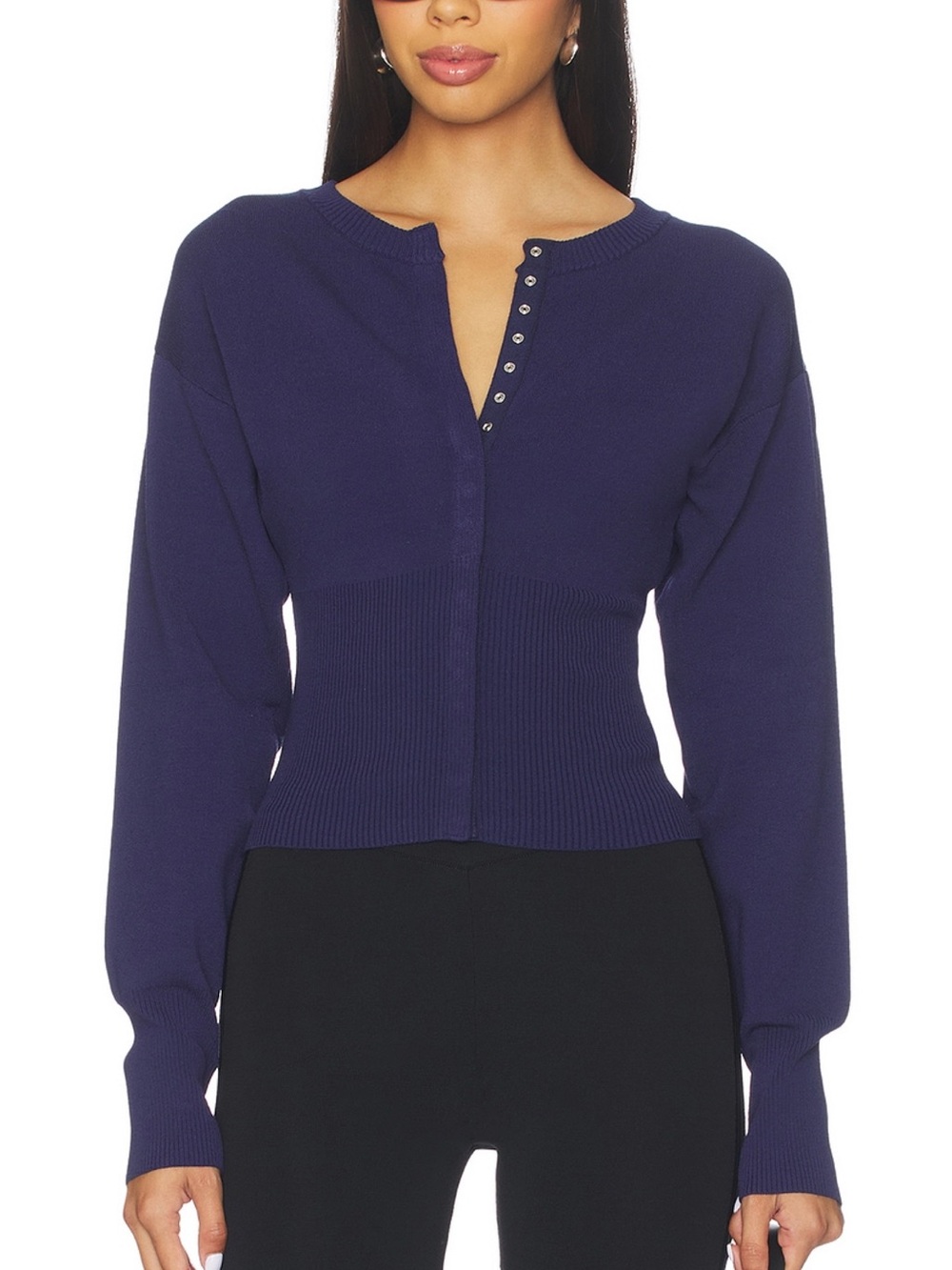 Revolve- Ribbed Contour Waist Long-Sleeve Knit Top